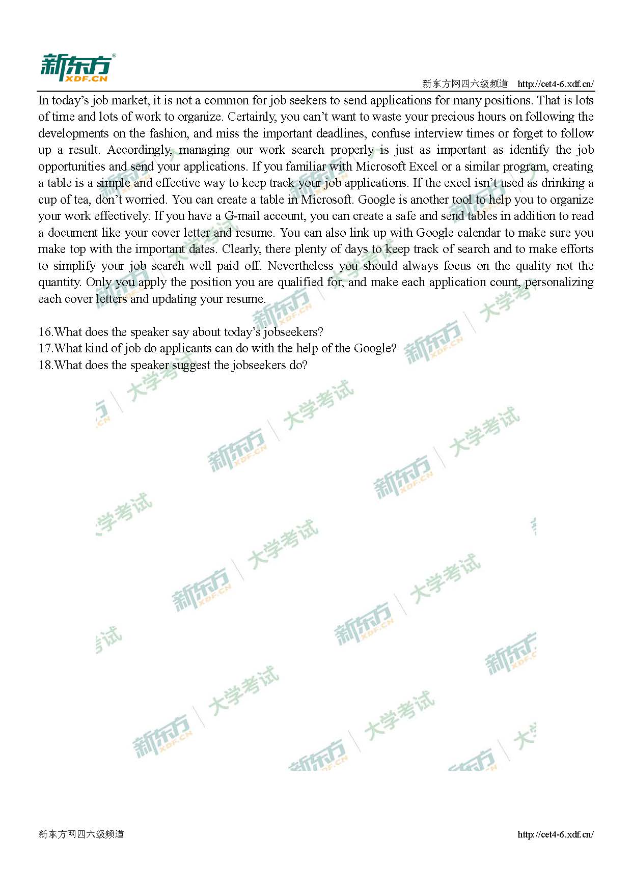 2018年6月大学英语<a href=http://www.cetclub.com/cet4beikaoziliao/cet4tingliziliao/ target=_blank class=infotextkey>四级听力</a>真题Passage1（新东方版）