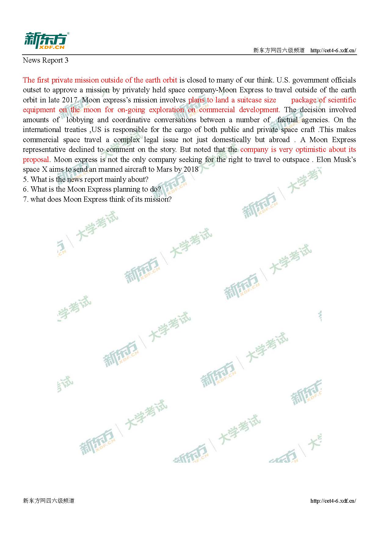 2018年6月大学英语<a href=http://www.cetclub.com/cet4beikaoziliao/cet4tingliziliao/ target=_blank class=infotextkey>四级听力</a>真题新闻3（新东方版）